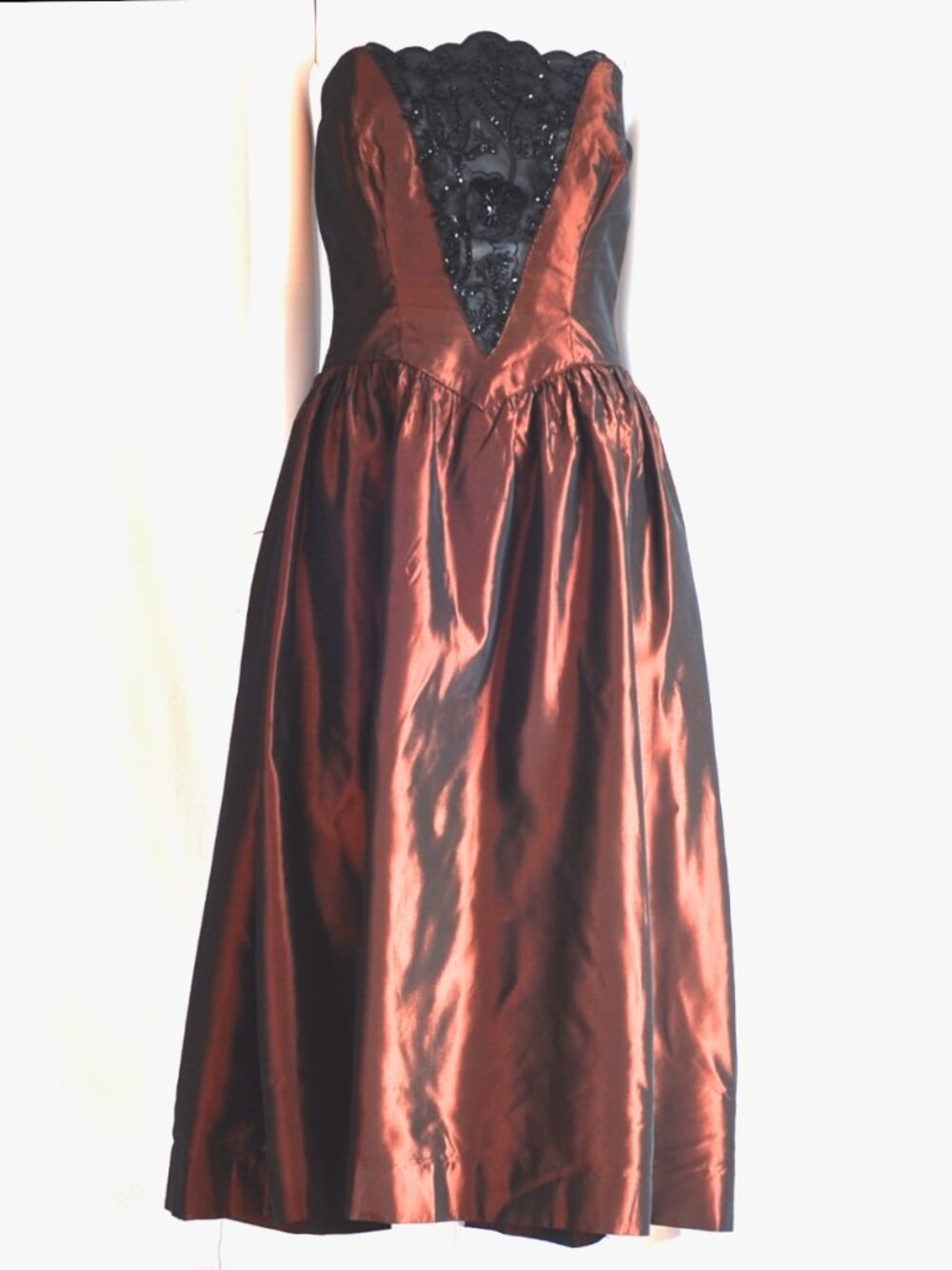 Hand Made Vintage Taffeta Dress With Lace Inset & Large Back Bow